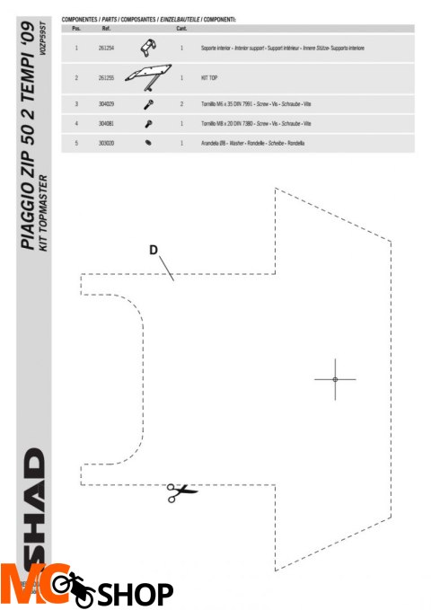 STELAŻ SHAD KSHV0ZP59ST PIAGGIO ZIP 125 - 09/14