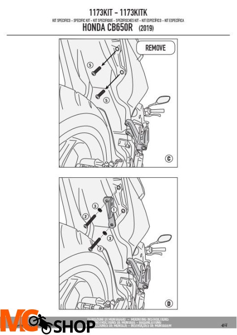 GIVI 1173KIT ZESTAW MONTAŻOWY TE1173 BEZ STELAŻA CENTRALNEGO 1173FZ