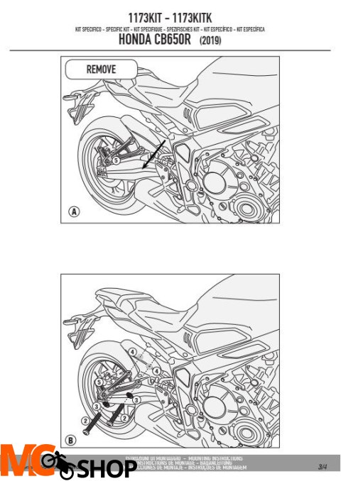 GIVI 1173KIT ZESTAW MONTAŻOWY TE1173 BEZ STELAŻA CENTRALNEGO 1173FZ