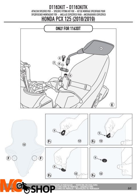 GIVI D1163KIT MOCOWANIE SZYBY 1163DT, 1129DT, 1129D