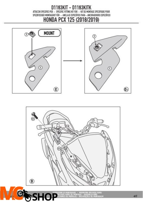 GIVI D1163KIT MOCOWANIE SZYBY 1163DT, 1129DT, 1129D