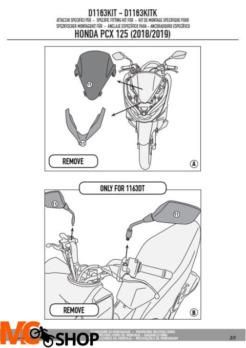 GIVI D1163KIT MOCOWANIE SZYBY 1163DT, 1129DT, 1129D