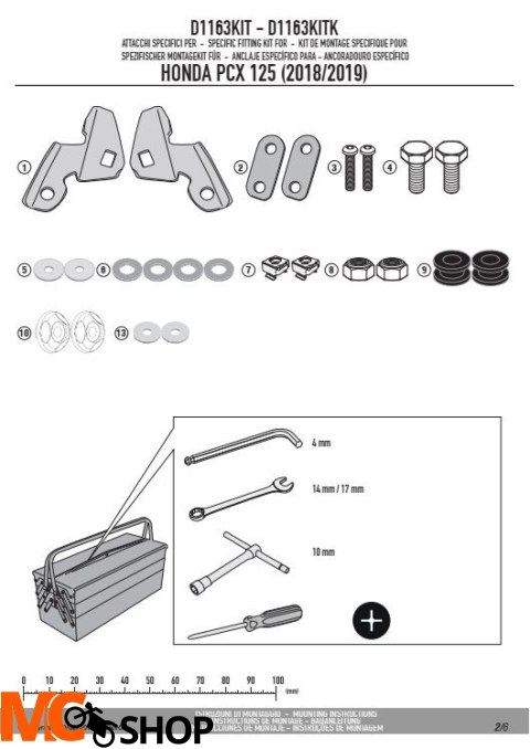 GIVI D1163KIT MOCOWANIE SZYBY 1163DT, 1129DT, 1129D