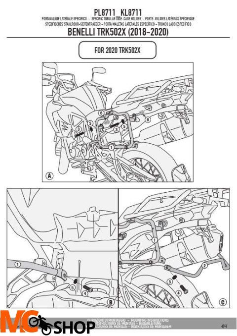 GIVI PL8711 STELAŻ KUFRÓW BOCZNYCH MONOKEY BENELLI TRK502