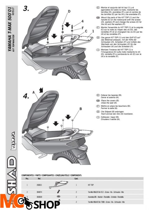 STELAŻ SHAD KSHY0T51T YAMAHA T-MAX XP 500 - 01/07