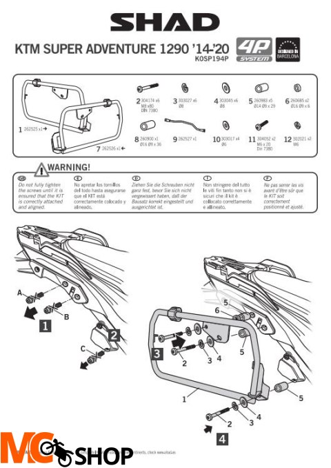 SHAD K0SP194P STELAŻ KUFRA BOCZNEGO 4P TERRA KTM 1290 2014-2020