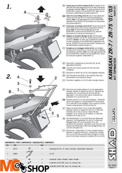 SHAD K0ZR71ST STELAŻ KUFRA TYŁ Kawasaki ZR-7 (S) 2001-2005