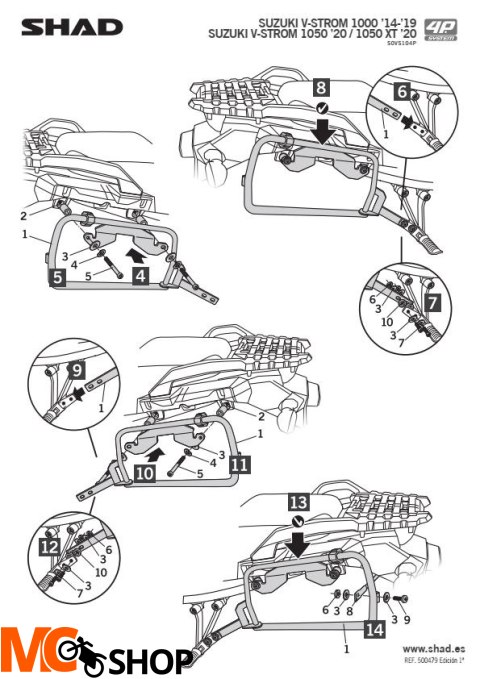 SHAD S0VS104P STELAŻ KUFRA BOCZNEGO 4P TERRA Suzuki V-Strom DL1000 14-19, DL1050/XT 20-21