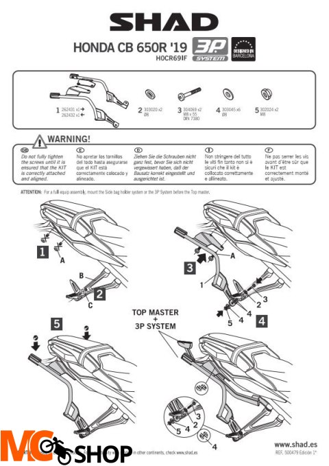 SHAD H0CR69IF STELAŻ KUFRA BOCZNEGO 3P HONDA CB 650 R 2018