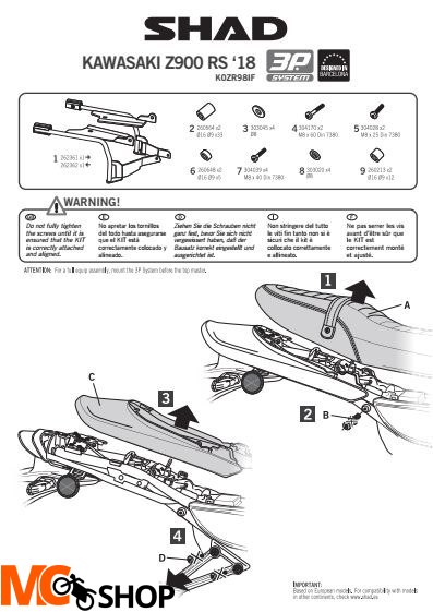 SHAD K0ZR98IF STELAŻ KUFRA BOCZNEGO 3P Kawasaki Z 900 RS ABS 2018-2020