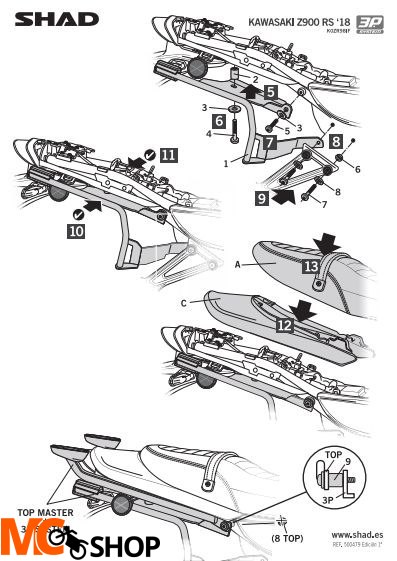 SHAD K0ZR98IF STELAŻ KUFRA BOCZNEGO 3P Kawasaki Z 900 RS ABS 2018-2020