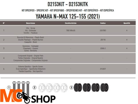 KAPPA D2153KITK MOCOWANIE SZYBY YAMAHA N-MAX 125/1