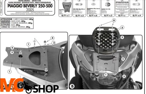 GIVI STELAŻ KUFRA CENTRALNEGO MONOLOCK PIAGGIO BEV