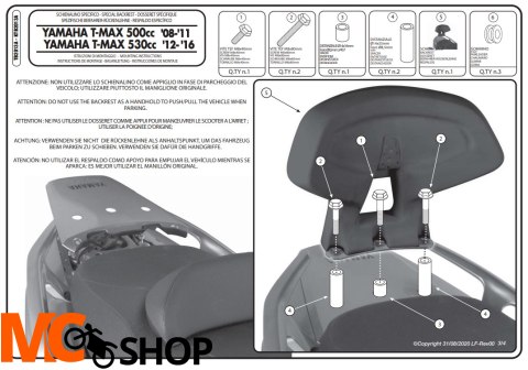 KAPPA OPARCIE PASAŻERA YAMAHA T-MAX 500 '08-'16