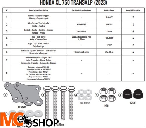 KAPPA ZESTAW MONTAŻOWY GMOLI (GÓRNE) HONDA XL 750