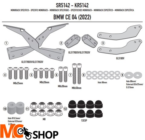 GIVI STELAŻ KUFRA CENTRALNEGO BEZ PŁYTY BMW CE 04