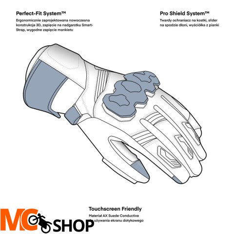 REBELHORN RĘKAWICE SKÓRZANE VIPER BLACK/GR/FLU RED