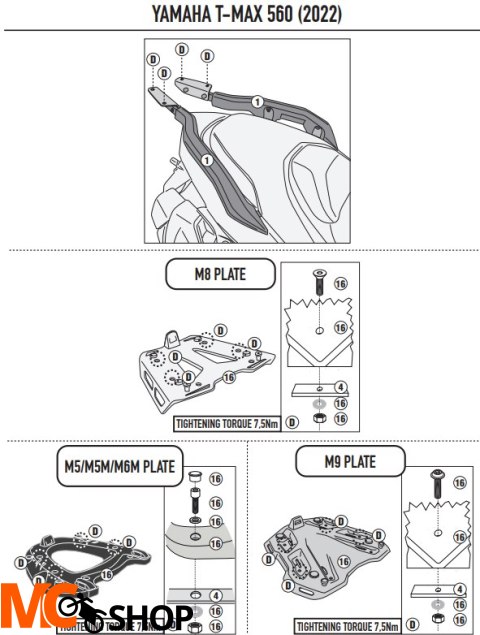 GIVI STELAŻ KUFRA CENTRALNEGO (BEZ PŁYTY) YAMAHA