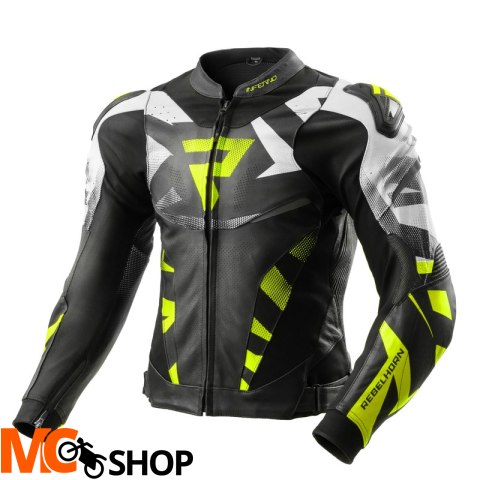 REBELHORN KURTKA SKÓRZANA INFERNO BLACK/WH/FLU YEL
