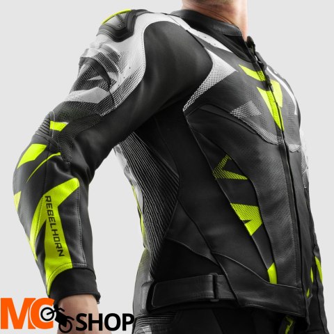 REBELHORN KURTKA SKÓRZANA INFERNO BLACK/WH/FLU YEL